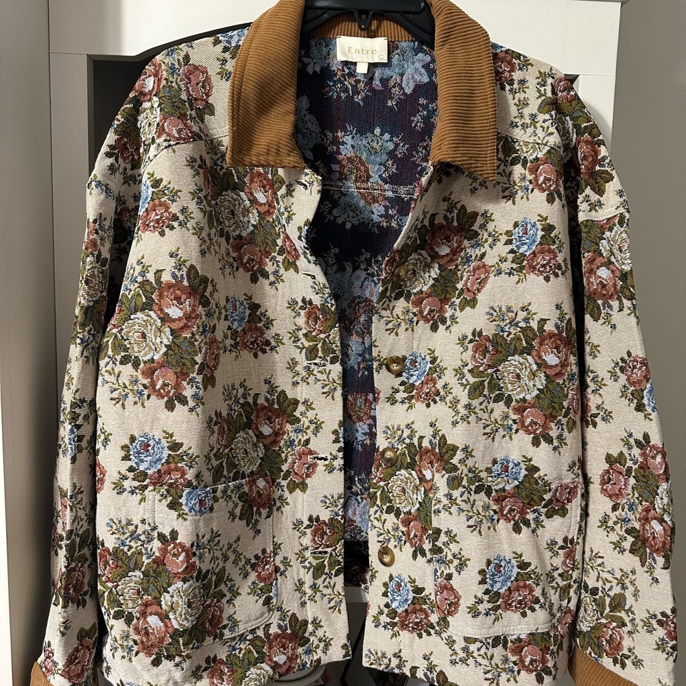 Entro Floral Bomber Jacket with Tan Collar